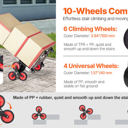 VEVOR 260lbs Folding Hand Truck with Telescoping Handle & 2 Elastic Ropes Stair Climbing Cart Dolly for Warehouse Moving