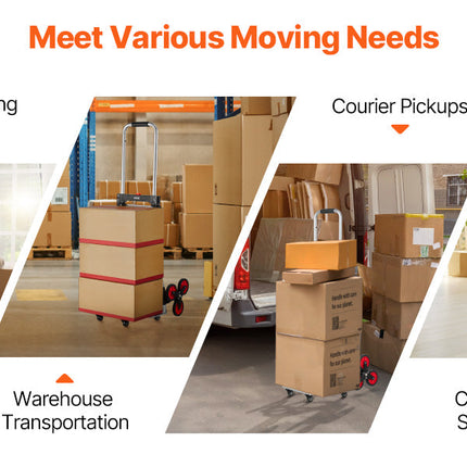 VEVOR 260lbs Folding Hand Truck with Telescoping Handle & 2 Elastic Ropes Stair Climbing Cart Dolly for Warehouse Moving