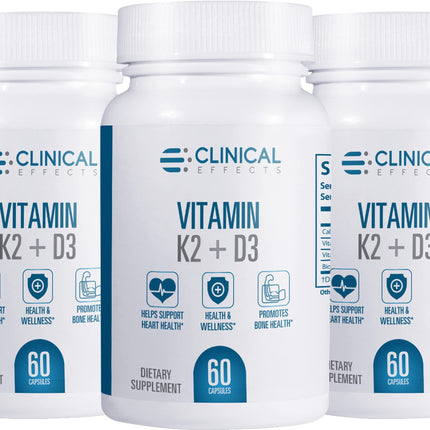 Clinical Effects Vitamin K2 + D3 | Max Absorption Bone & Heart Support | 3 Pack | Made in USA