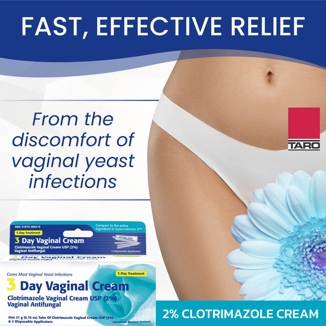 Clotrimazole 3-Day Vaginal Cream - 0.74 oz Tubes (Pack of 3) | Hygienic, Travel-Friendly