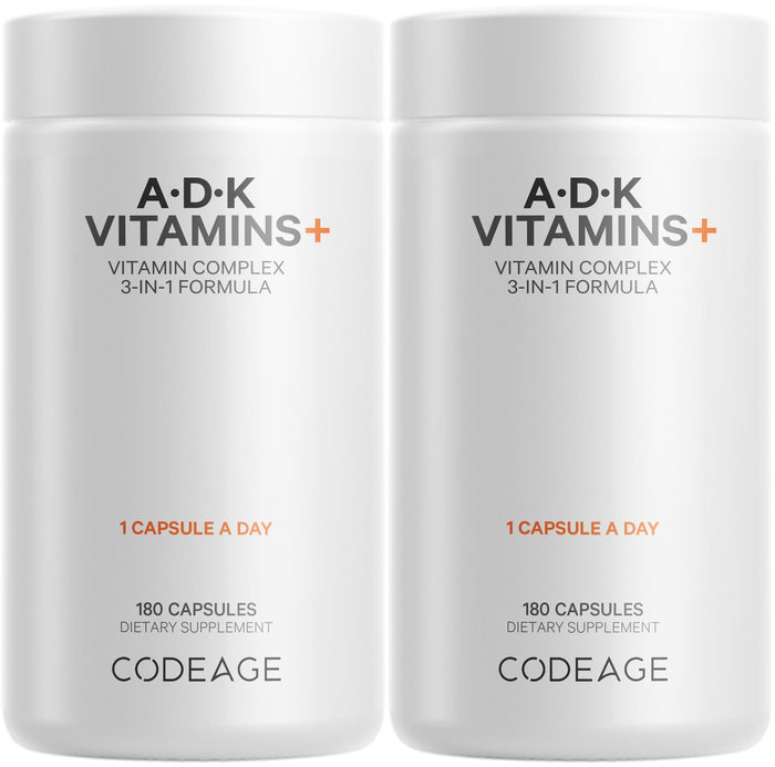 Codeage ADK Vitamins Supplement – A, D3 5000 IU, K1 & K2 (MK-4 & MK-7) – 2-Pack, 6-Month Supply