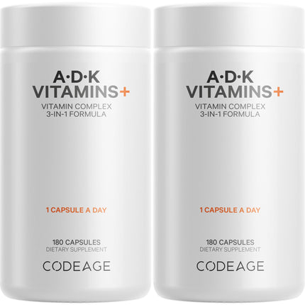Codeage ADK Vitamins Supplement – A, D3 5000 IU, K1 & K2 (MK-4 & MK-7) – 2-Pack, 6-Month Supply