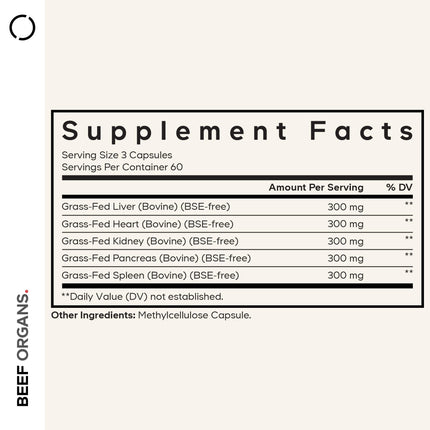 Codeage Grass-Fed Beef Organs Supplement – Freeze-Dried Liver, Heart, Kidney & More | 180 Capsules