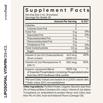 Codeage Liposomal Vitamin D3 K2 Liquid – Vegan, Non-GMO, 2 fl oz