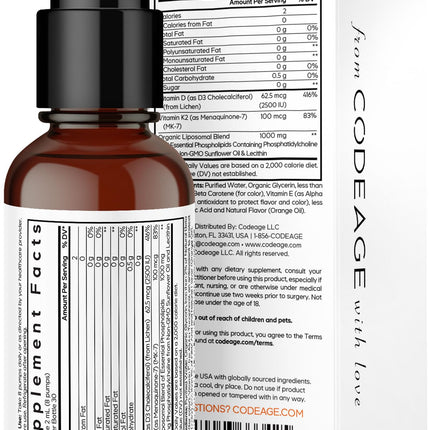 Codeage Liposomal Vitamin D3 K2 Liquid – Vegan, Non-GMO, 2 fl oz