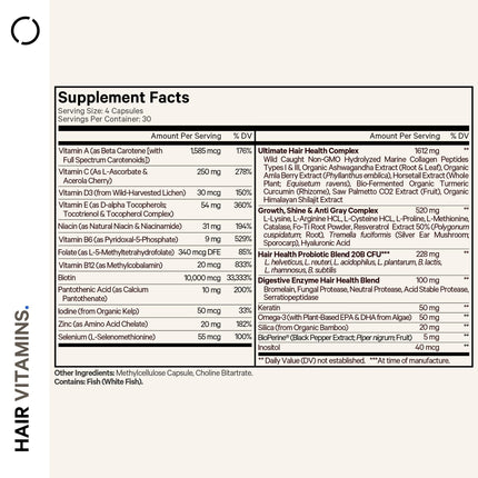 Codeage Hair Vitamins 10000 mcg Biotin – Hair Nutrition with Collagen, Keratin & Probiotics | 120 Capsules