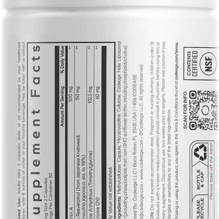 Codeage Liposomal Urolithin A 500mg + Resveratrol | Vegan, Keto, Non-GMO