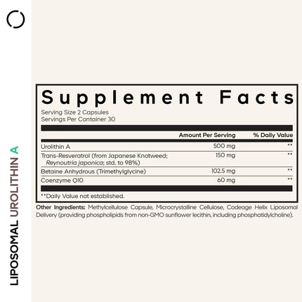 Codeage Liposomal Urolithin A 500mg + Resveratrol | Vegan, Keto, Non-GMO