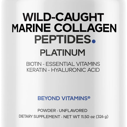Codeage Marine Collagen Platinum — Wild-Caught Marine Collagen Peptides with Biotin 10,000 mcg, Vitamin C, D3 & B6, Keratin & Hyaluronic Acid (Non-GMO, 11.5 oz)