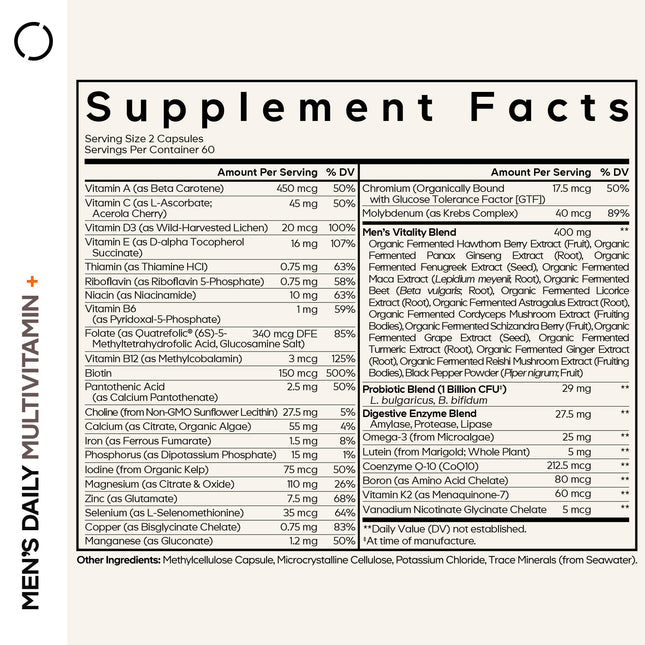 Codeage Men’s Daily Multivitamin – 25+ Vitamins & Minerals, Organic Whole Foods, Probiotics, Omega-3, Zinc | 2 Pack