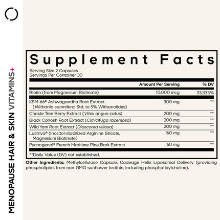 Codeage Menopause Hair & Skin Vitamins+ - Lustriva, Pycnogenol & KSM-66