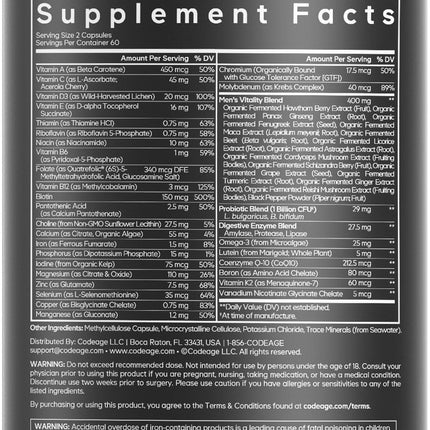 Codeage Men’s Daily Multivitamin – 25+ Vitamins & Minerals, Organic Whole Foods, Probiotics, Omega-3, Zinc | 2 Pack