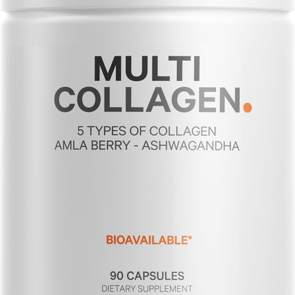 Codeage Multi Collagen Capsules – 5 Types, Grass-Fed & Hydrolyzed, Ashwagandha & Amla Berry, 90 Capsules