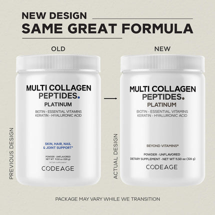 Codeage Multi Collagen for Women & Men – Biotin 10,000 mcg, 5 Types, Unflavored, 11.5 oz