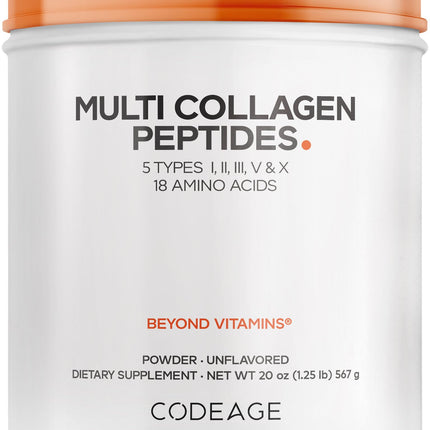 Codeage Multi Collagen Protein Powder – Unflavored, Grass-Fed & Hydrolyzed, 63 Servings, 2-Month Supply, Types I–X