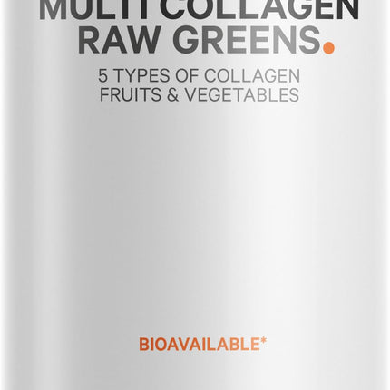 Codeage Multi Collagen Protein + Organic Raw Greens Capsules – 5 Types, 21 Fruits & Veggies, Grass-Fed Hydrolyzed Collagen, 180 Count
