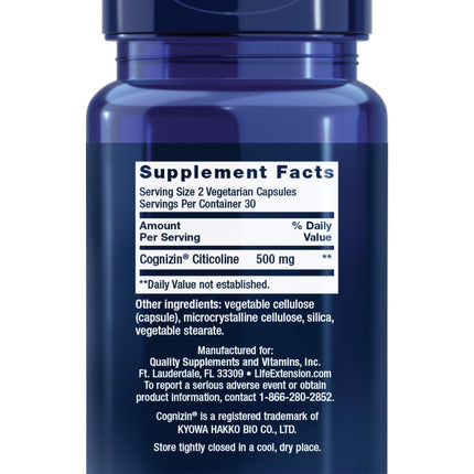 Life Extension Citicoline (CDP-Choline) – 60 Vegetarian Capsules