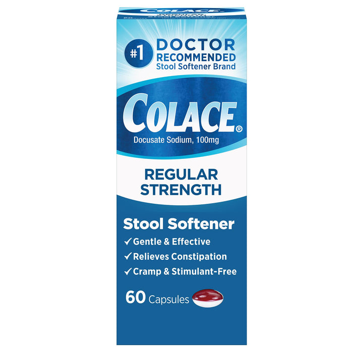 Colace Stool Softener 100 mg – 60 Capsules | Gentle, Doctor-Recommended, Stimulant-Free Relief