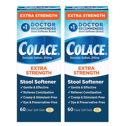 Colace Extra Strength Stool Softener – Gentle Relief, #1 Doctor-Recommended, 250 mg Docusate (Pack of 2)