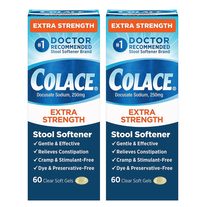 Colace Extra Strength Stool Softener – Gentle Relief, #1 Doctor-Recommended, 250 mg Docusate (Pack of 2)