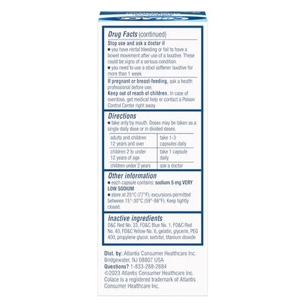 Colace Stool Softener 100 mg – 60 Capsules | Gentle, Doctor-Recommended, Stimulant-Free Relief