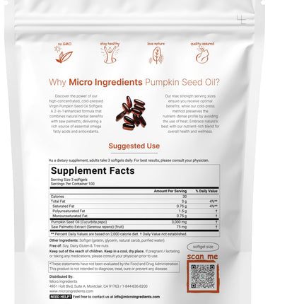 Pumpkin Seed Oil with Saw Palmetto – Micro Ingredients, 300 Softgels (Cold Pressed, Non-GMO)