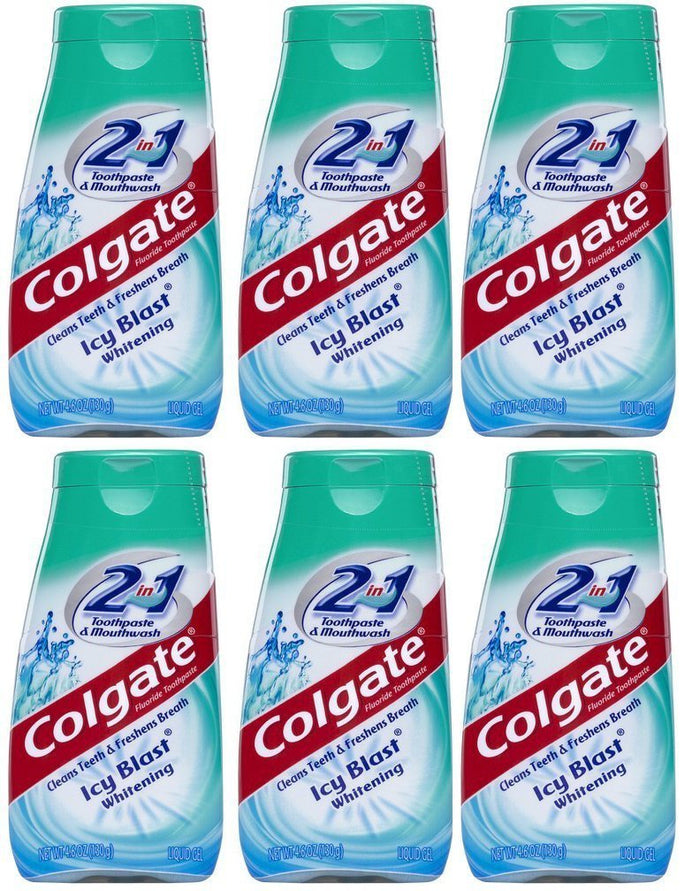 Colgate 2 in 1 Toothpaste Mouthwash Whitening Icy Blast 4.6 oz Tubes Pack of 6