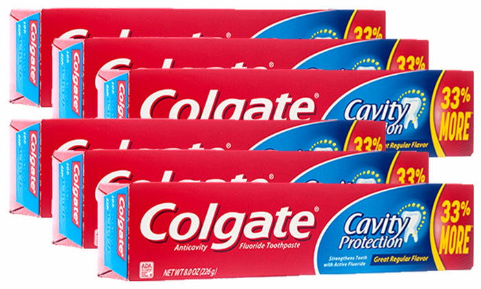 Colgate Cavity Protection Fluoride Toothpaste - Regular Flavor, 8 oz (Pack of 6)