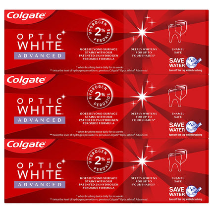 Colgate Optic White Advanced Vibrant Clean Toothpaste – 3.2 oz, 3-Pack
