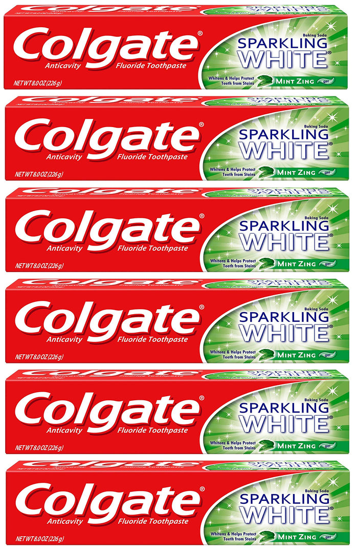 Colgate Sparkling White Whitening Toothpaste, Mint - 8 oz (6 Pack)