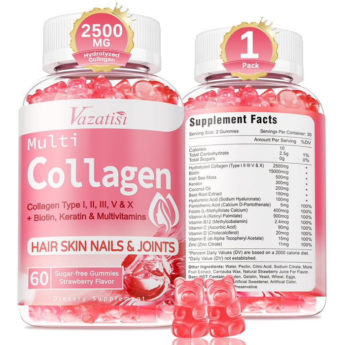Collagen Peptide Gummies – Sugar Free for Hair, Skin, Nails (60 Count)