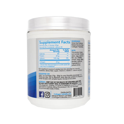 Pure Hydrolyzed Collagen Peptides (20 oz) – Unflavored, Pasture-Raised & Grass-Fed