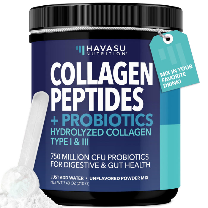Collagen Peptides Powder with Probiotics | Grass-Fed Hydrolyzed Type I & III | Hair, Skin & Nails