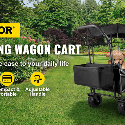 VEVOR Folding Wagon Cart W/ Adjustable Handle Bar Removable Canopy Oxford Cloth Collapsible Shopping Outdoor Camping Beach Cart