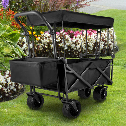 VEVOR Folding Wagon Cart W/ Adjustable Handle Bar Removable Canopy Oxford Cloth Collapsible Shopping Outdoor Camping Beach Cart