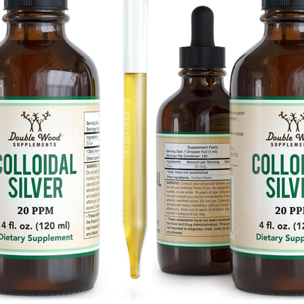 Colloidal Silver Liquid 20 PPM - 4 Fl Oz (Pack of 2) | Double Wood Supplements