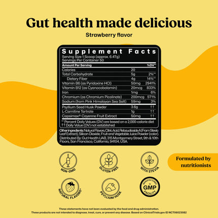 ColonBroom Premium Weight Management Supplement (Strawberry) - Psyllium Husk Fiber Powder Drink - Gluten Free, Non-GMO, 100 Servings