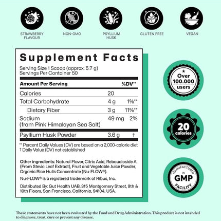 ColonBroom Psyllium Husk Powder (Strawberry) – Fiber Powder for Digestive Wellness | 100 Servings