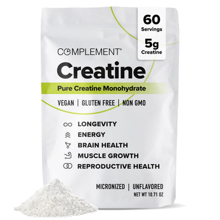 Complement Creatine Monohydrate Micronized Powder – 5g, 60 Servings | Vegan, Unflavored