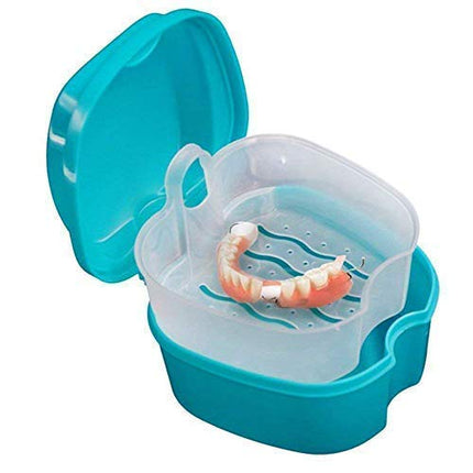 Coolrunner Denture Case with Strainer - Travel Denture Cup & Retainer Cleaning (Green)