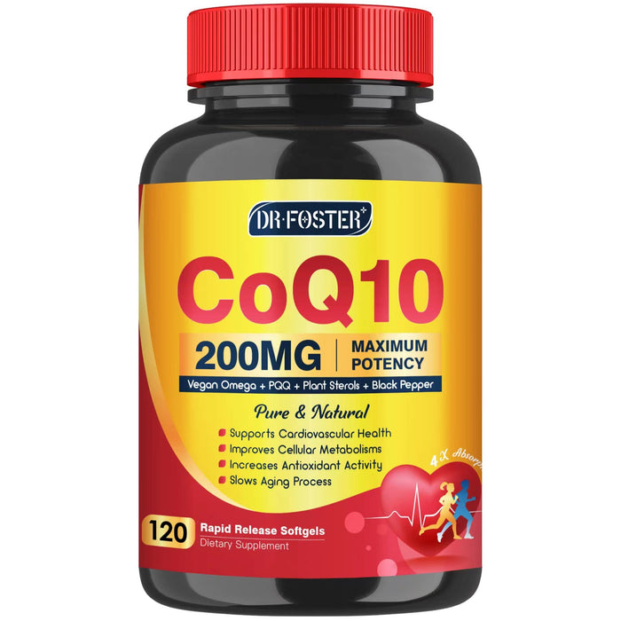 CoQ10 200mg Softgels with Vitamin E, Omega 3-6-9, PQQ | High Absorption Bioperine | Heart & Cellular Energy - 120 Servings