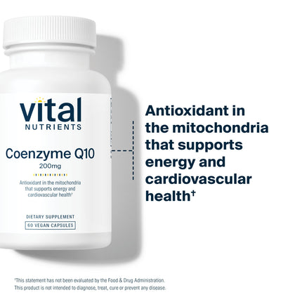 Vital Nutrients CoQ10 200mg – Vegan CoQ10 for Heart Health & Energy | Gluten, Dairy & Soy Free | 60 Capsules