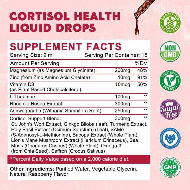 (2 Pack) Cortisol Liquid Drops for Women - Hormone Balance, Adaptogens, Magnesium Complex | Sugar-Free 1 Fl Oz