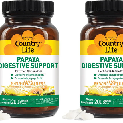 Country Life Papaya Enzymes Chewables – Digestive Support (200 Ct, Pack of 2)