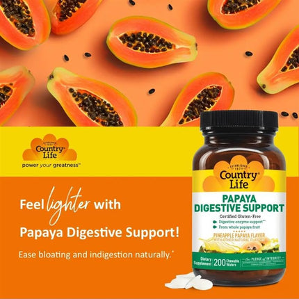 Country Life Papaya Enzymes Chewables – Digestive Support (200 Ct, Pack of 2)