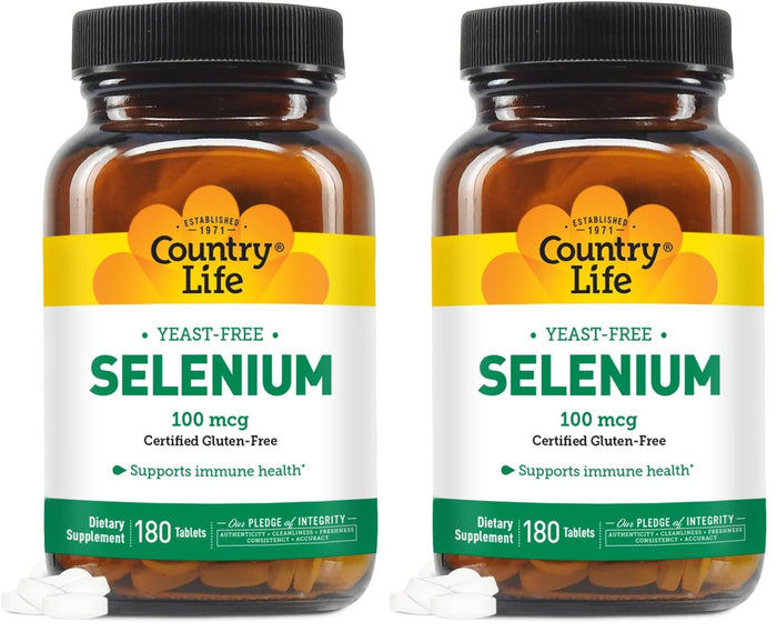 Country Life Selenium 100 mcg - Yeast Free, Gluten Free, Vegan, Halal (Pack of 2)