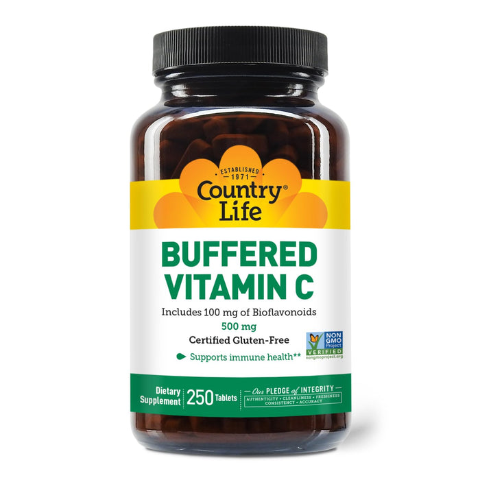 Country Life Vitamin C Buffered with Bioflavonoids - 500mg, 250 Tablets | Gluten Free & Vegan