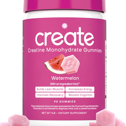 Create Creatine Monohydrate Gummies – 1.5g per Gummy, Vegan, Anti-Melt, Orange Flavor