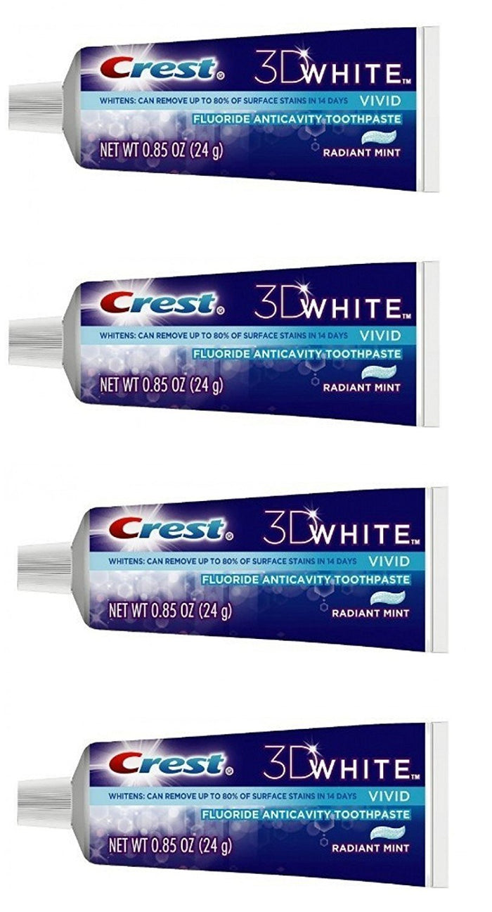 Crest 3D White Radiant Mint Fluoride Anticavity Toothpaste – 0.85 oz Travel Size (Pack of 4)