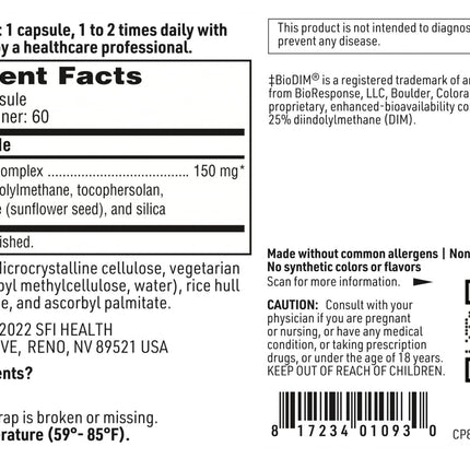 BioDIM 150mg DIM Supplement – Klaire Labs | Healthy Estrogen Metabolism | Dairy & Gluten-Free (60 Capsules)
